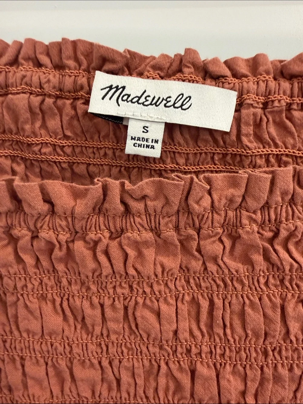 Madewell Smocked Square Neck Puff Sleeve Top Brown Rust Size S